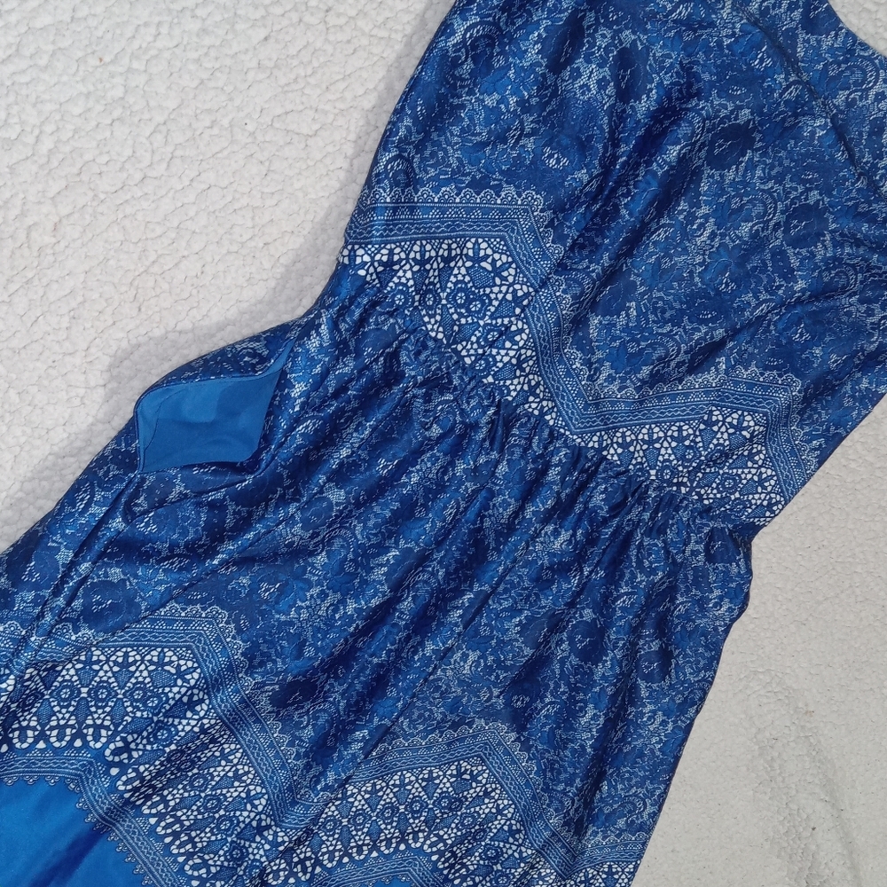 Outback Red Royal Blue Sleevelees Lace Print Fit & Flare Dress sz 10 - Picture 5 of 8